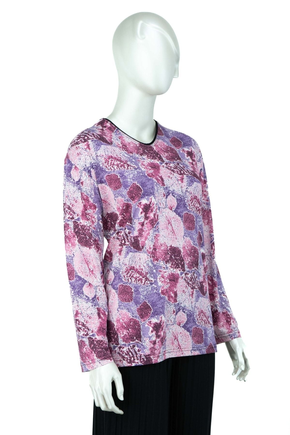 Kadın Resim Desenli Hafif V Yaka Uzun Kollu Tam Kalıp Turlu Viskon Penye Kumaş Anne Bluz